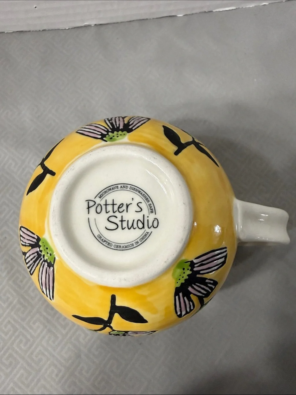 Vintage Potter’s Studio Boho Ceramic Mug Cup Yellow Floral Pattern Hand Painted